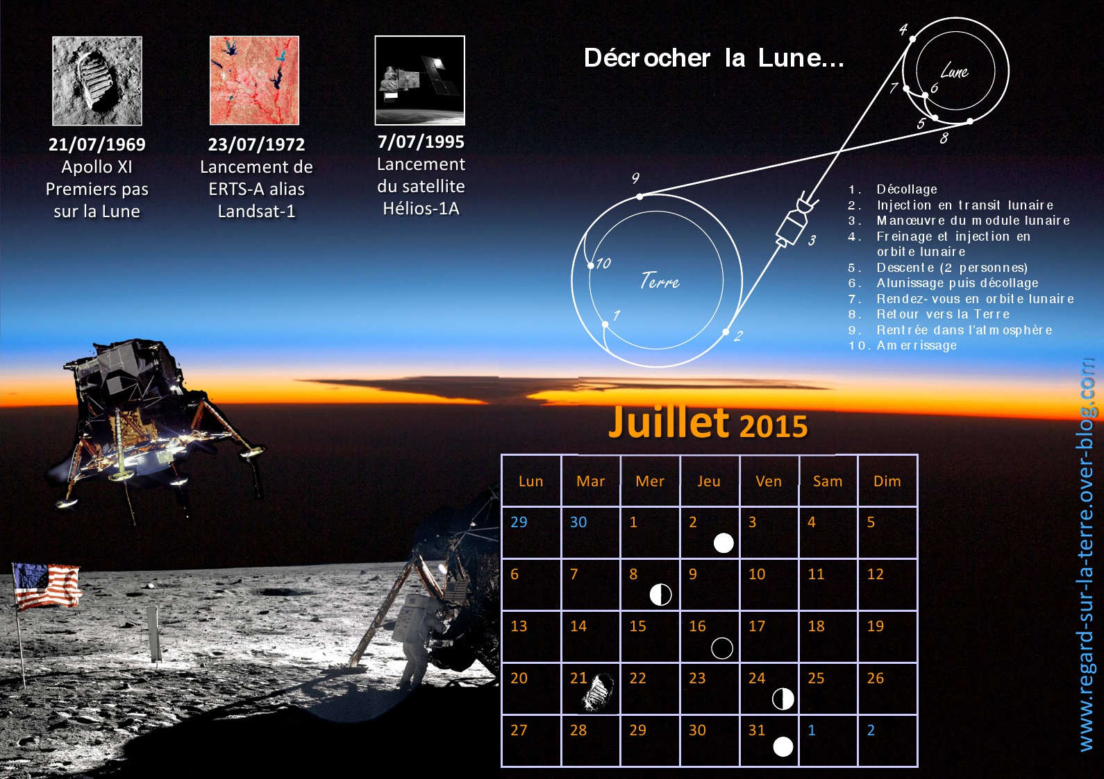 Apollo 11 - Lune - Premiers pas sur la Lune - Man on the Moon - calendrier - NASA