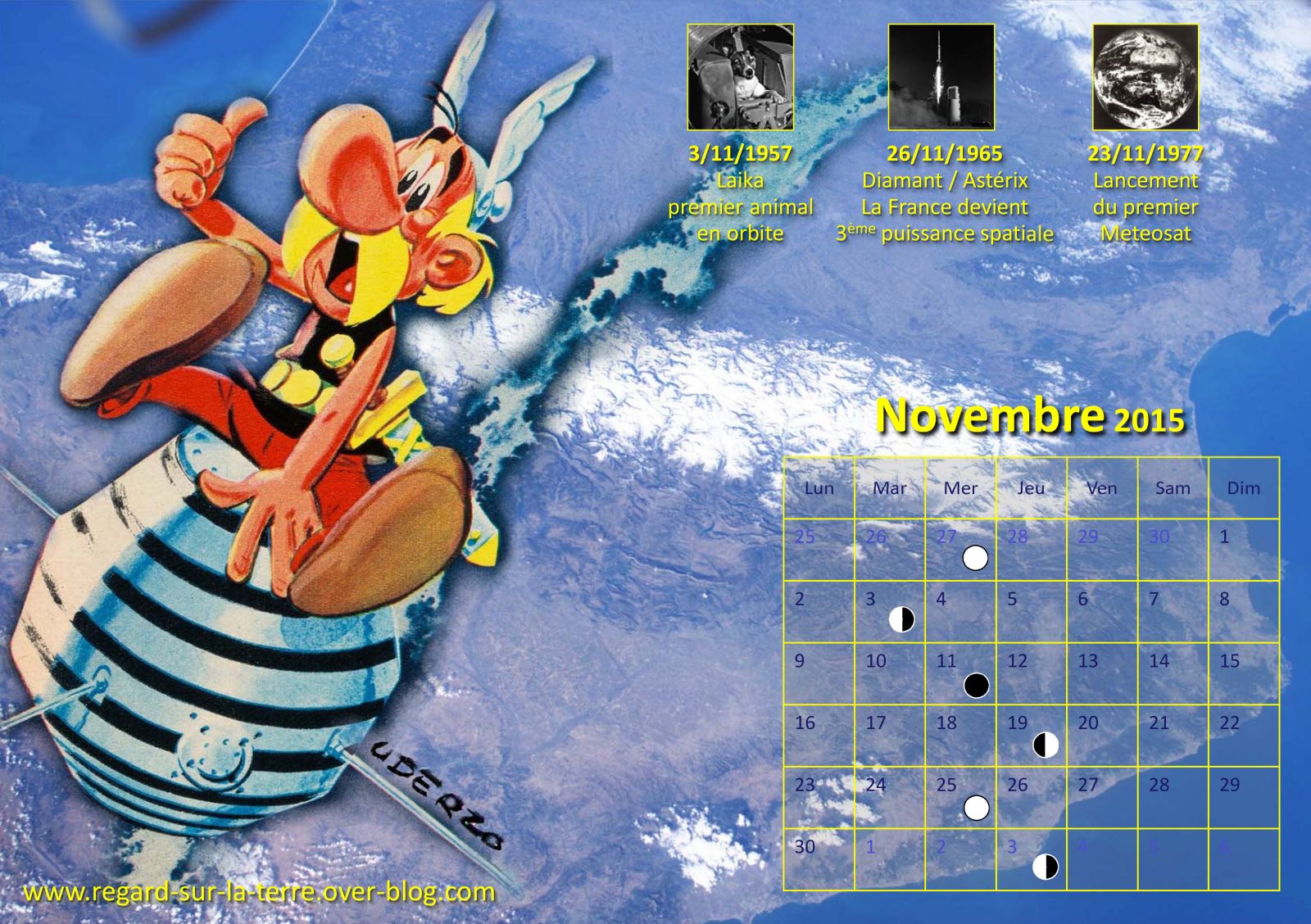 Astérix - A1 - Diamant - Premier satellite français - 26 novembre 1965 - 50 ans - calendrier spatial et astronomique - Laika - Meteosat-1