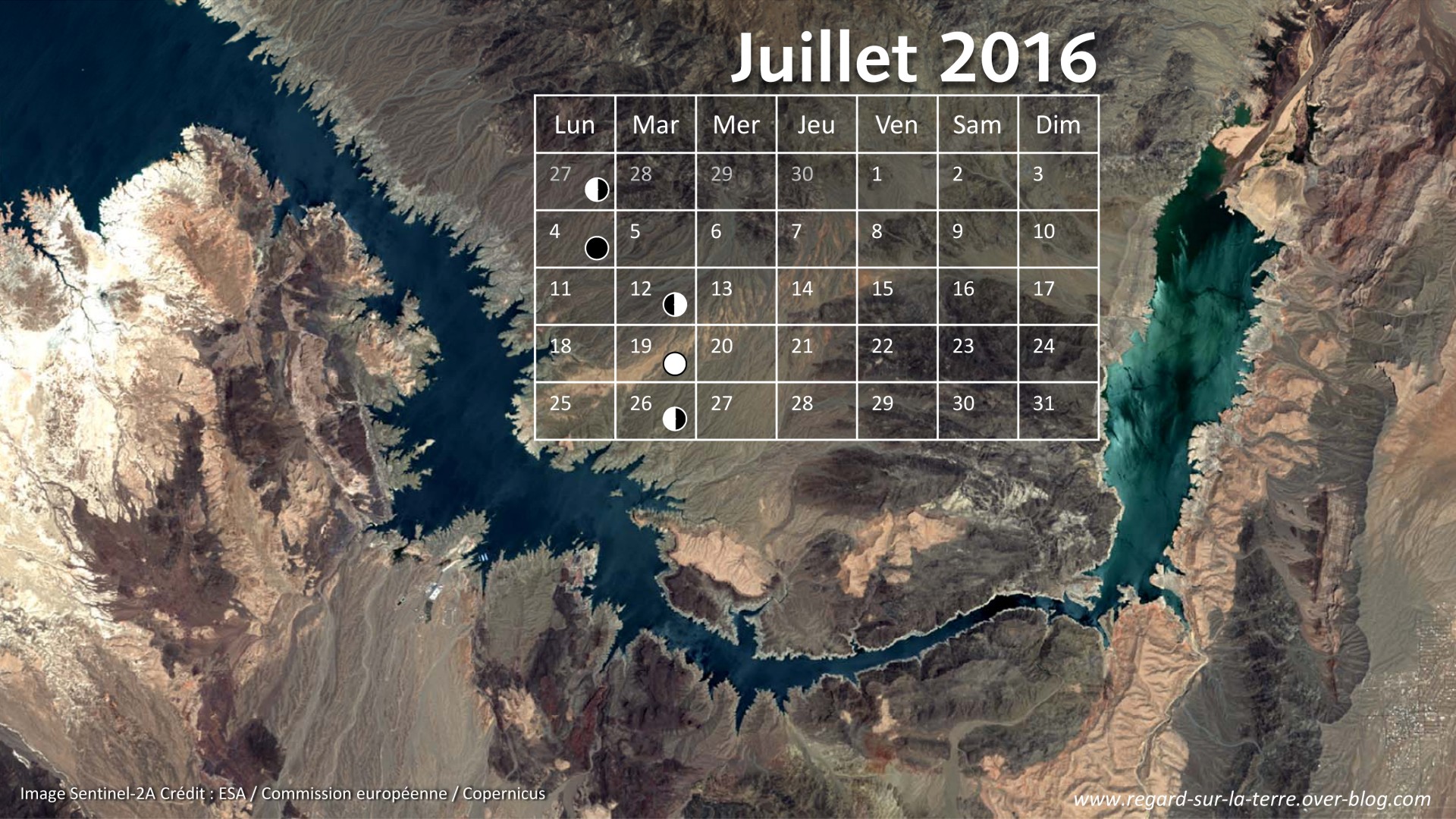 Calendrier spatial - Juillet 2016 - Lac Mead - Las Vegas - Sentinel-2 - Copernicus - ESA - Commission européenne