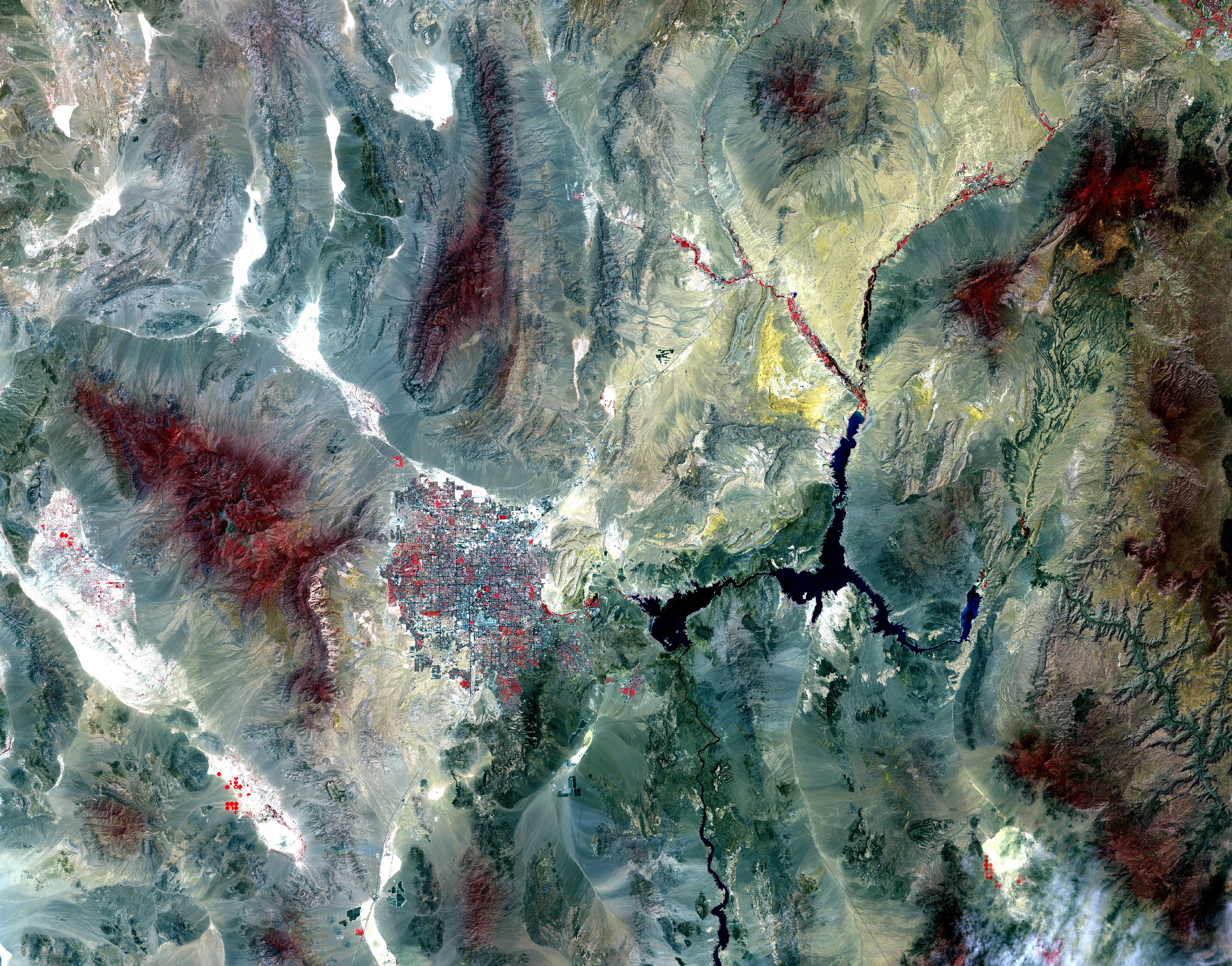 Las Vegas et le lac Mead - Nevada - Arizona - Sentinel - Sentinel-2 - ESA - Copernicus - Proche infrarouge