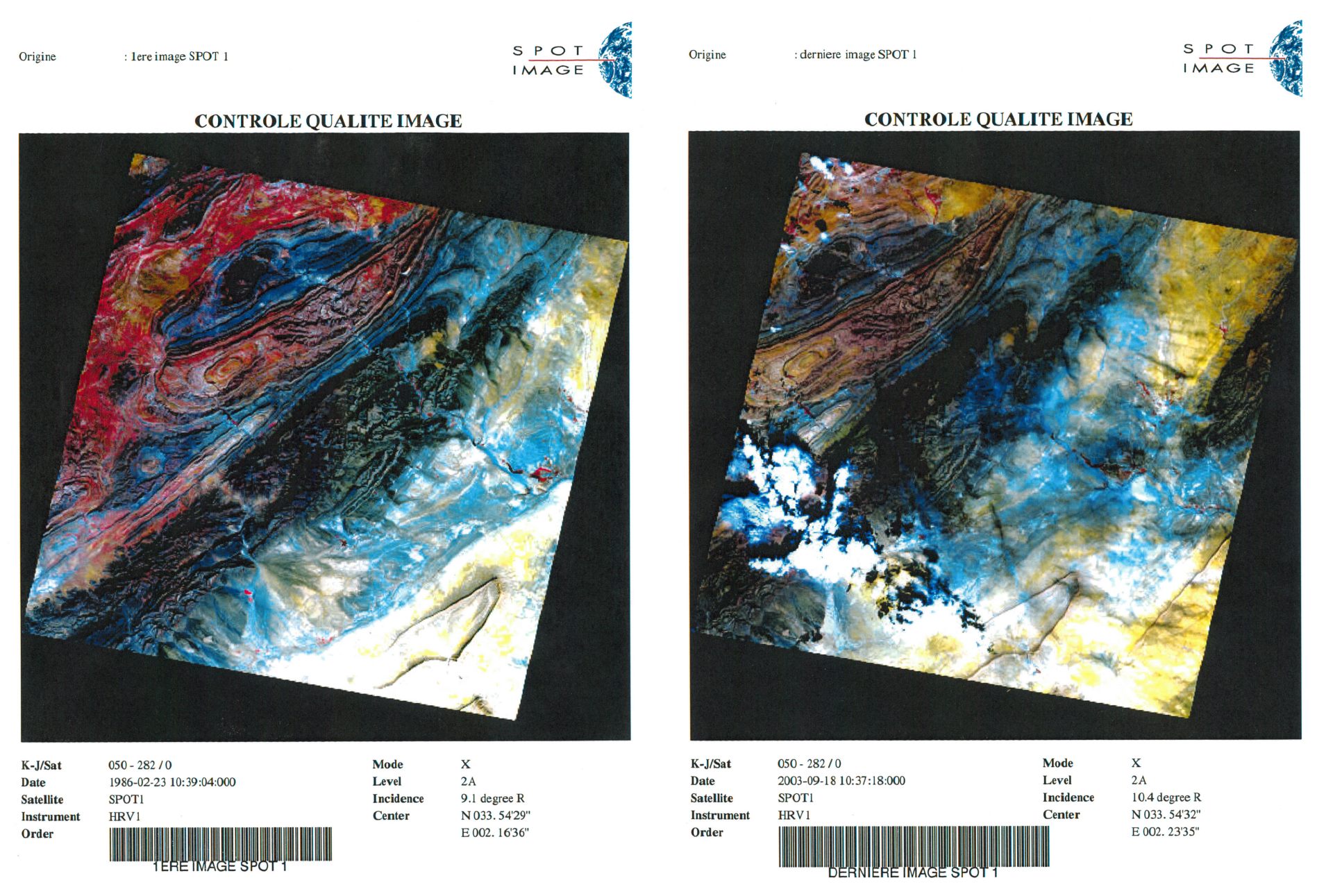 30 ans du satellite SPOT - Anniversaire - Première et dernière images - Djebel amour - Février 1986 - Septembre 2003 - CNES - Spot Image