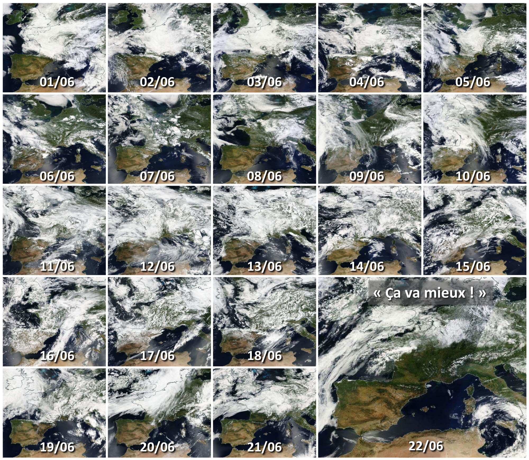 Juin 2016 - France - Couverture nuageuse - Pluies - Inondation - temps maussade - Bilan du mois de juin - Aqua - Terra - Suomi NPP - été pourri - Où est le soleil - ça va mieux