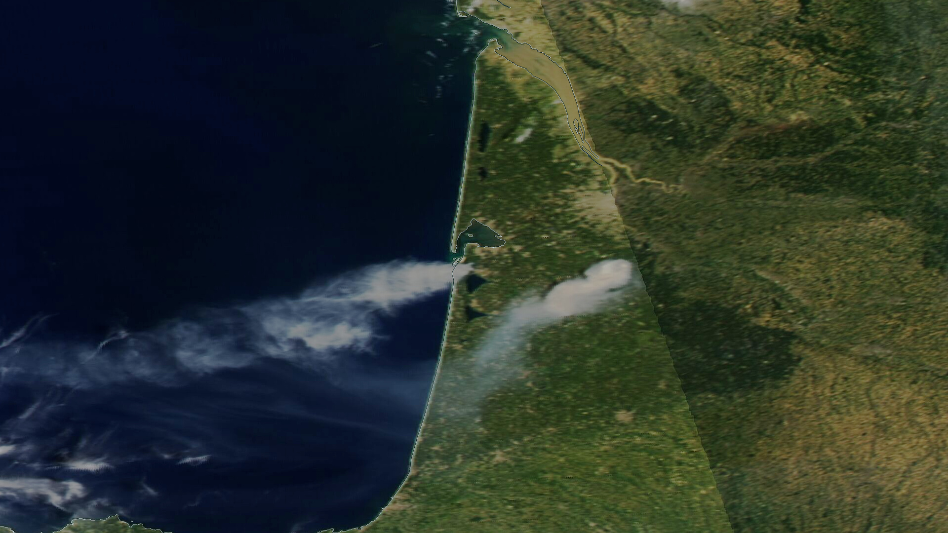 Incendies Gironde - Dune du Pilat - Landiras - Satellite - Terra - MODIS - Juillet 2022 - wild fires - smoke - fumée