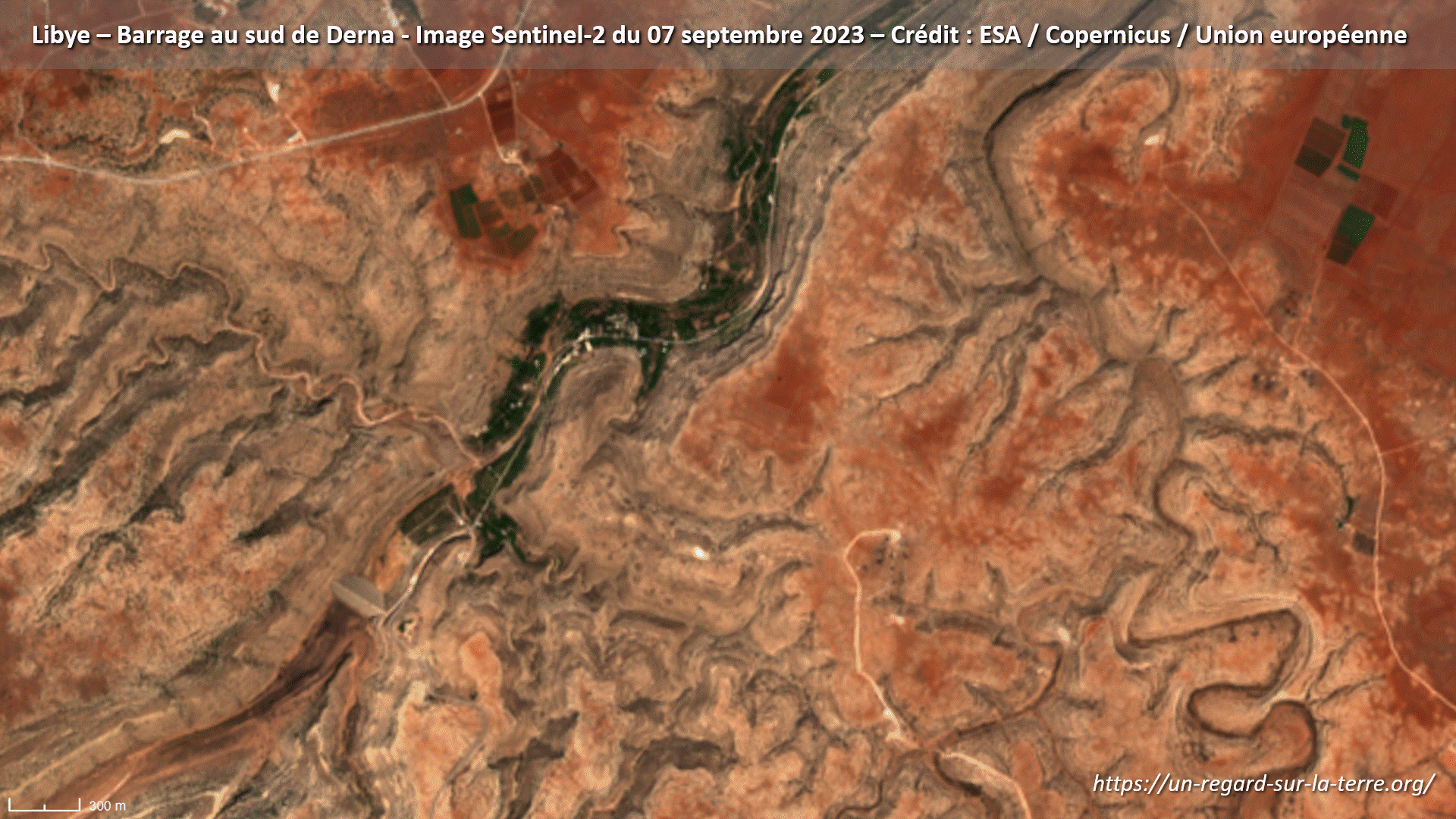 Libye - Derna - Darnah - inondations - floods - satellite - Sentinel-2 - Copernicus - Septembre 2023 - rupture barrage - Dam - dégâts - damages - Oued Derna - Wali Derna