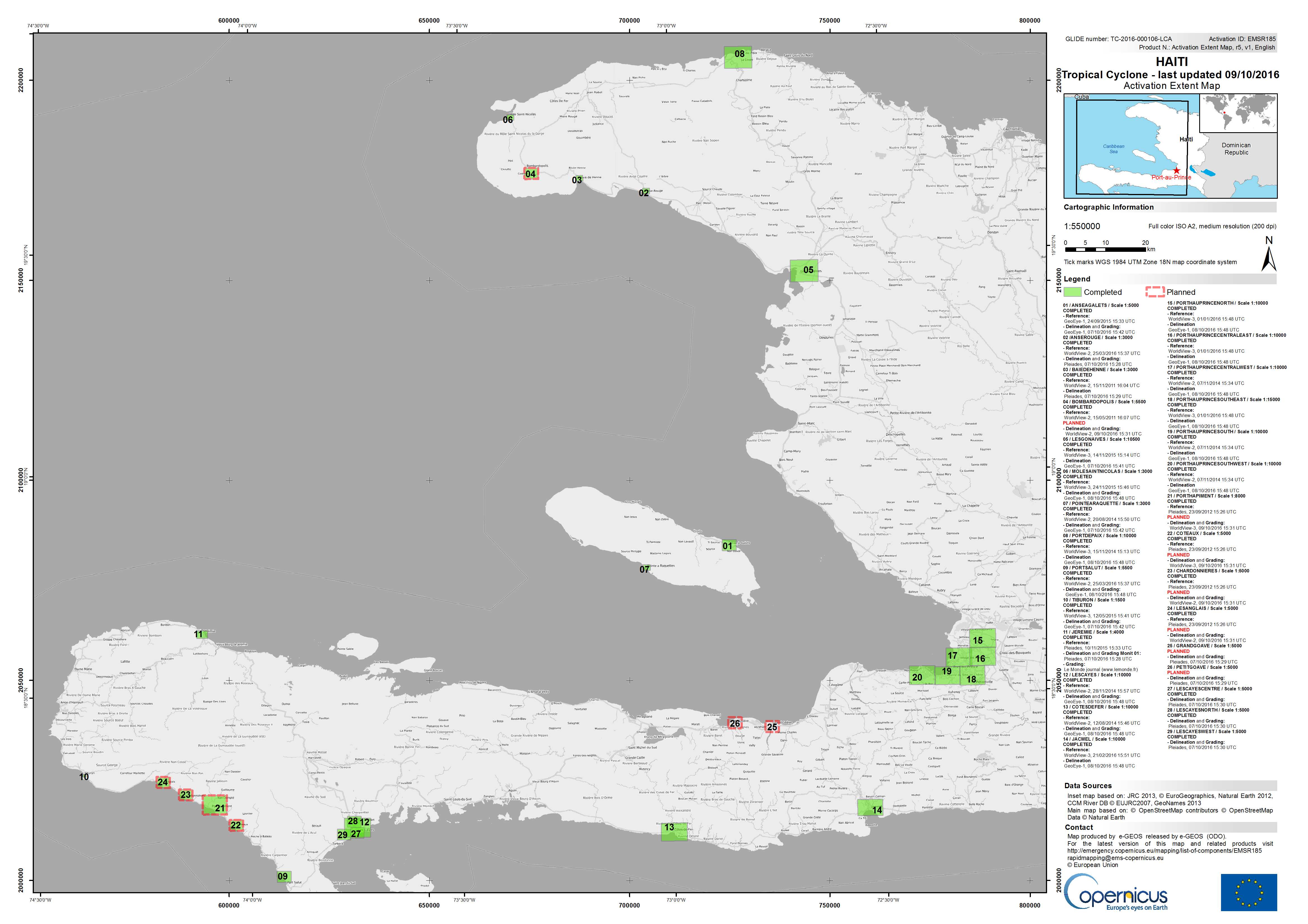 Haïti - Haiti - Matthew - Ouragan - Dégâts - destruction - victimes - Zones intérêt - Copernicus - Emergency mapping - cartographie rapide - commission européenne - First responders - Urgence - Union européenne