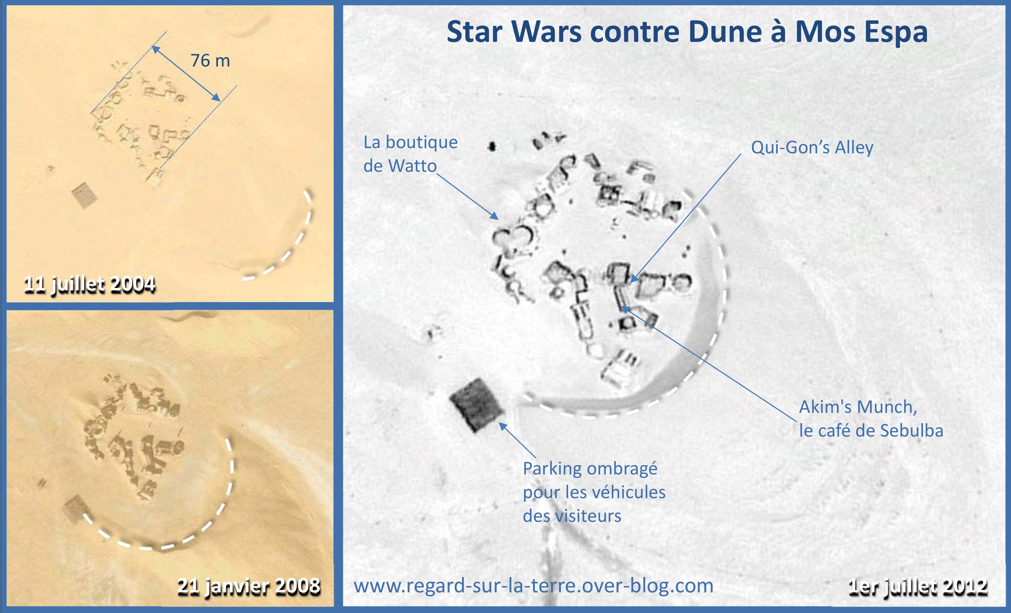 Tunisie - Ong Jmal - Mos Espa - Progression de la dune - Record drapeau - Star Wars - Dark Vador dans le sable - Google Earth