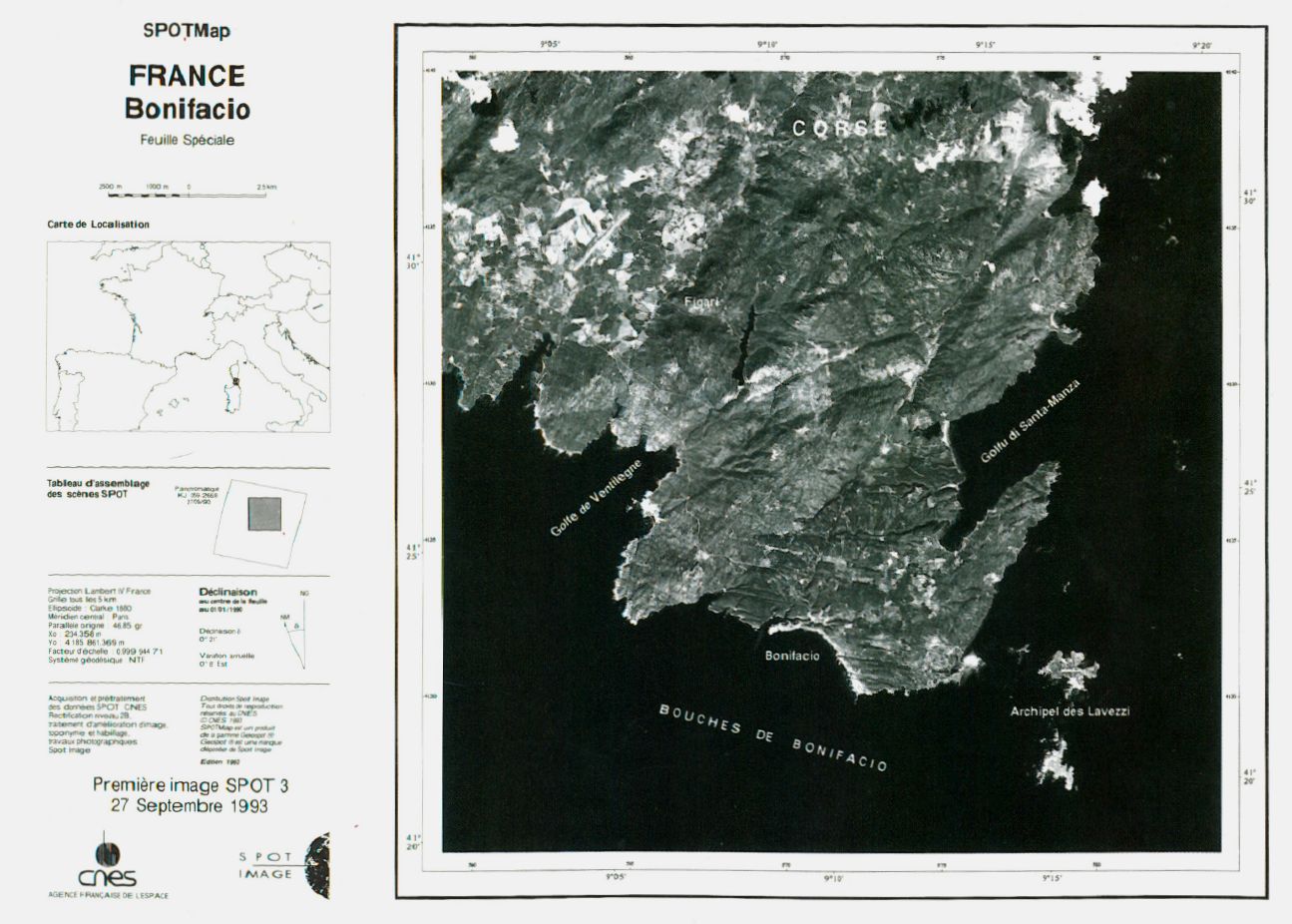Lancement SPOT-3 - Première image SPOT-3 - Corse - Bonifacio - Iles Lavezzi - 27 septembre 1993